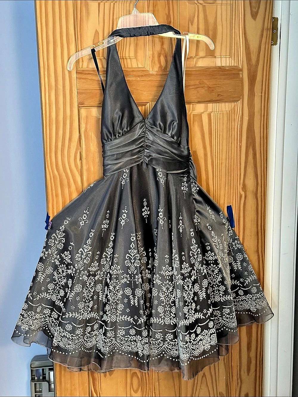 Pewter & White Floral Mini Dress Flared Skirt